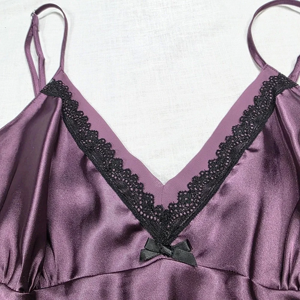 Whimsigoth Chemise Apt. 9 Intimates Womens Large Purple Satin Lace Nightgown Y2k